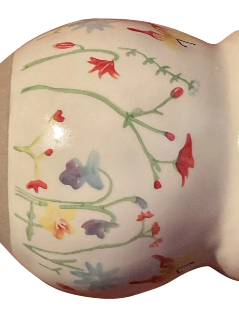 Floral Ceramic Planter with Butterfly Accent - Cream and Red
